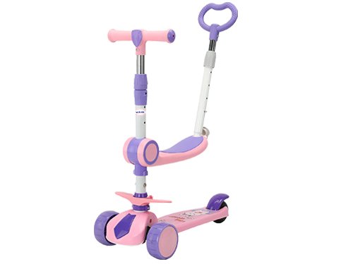 TROTTINETTE PLIABLE AVEC SIEGE RABATTABLE AMOVIBLE ET BARRE DE POUSSE PARENTALE- FREIN ROUE ARRIERE- ROUES LUMINEUSES- 3roues (6pcs) V RIDE. KST R1001