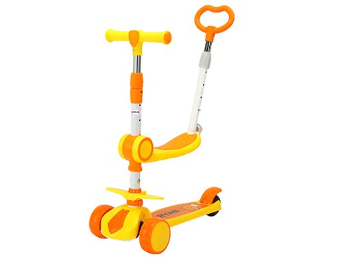 TROTTINETTE PLIABLE AVEC SIEGE RABATTABLE AMOVIBLE ET BARRE DE POUSSE PARENTALE- FREIN ROUE ARRIERE- ROUES LUMINEUSES- 3roues (6pcs) V RIDE. KST R1001