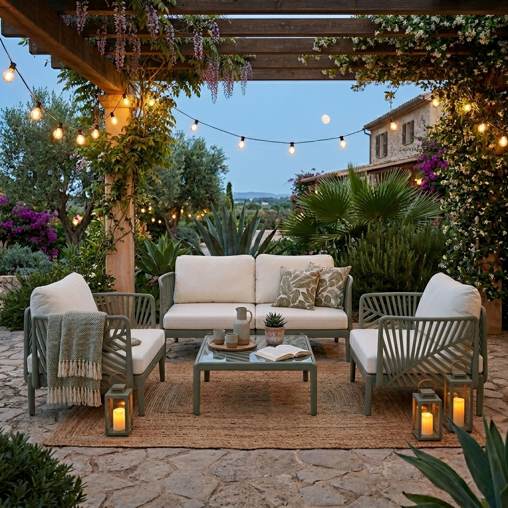 MB. ARK813-9 PP frame with anti-UV waterproof cushions and pillow stemper glass table topfo ARKEMIX 