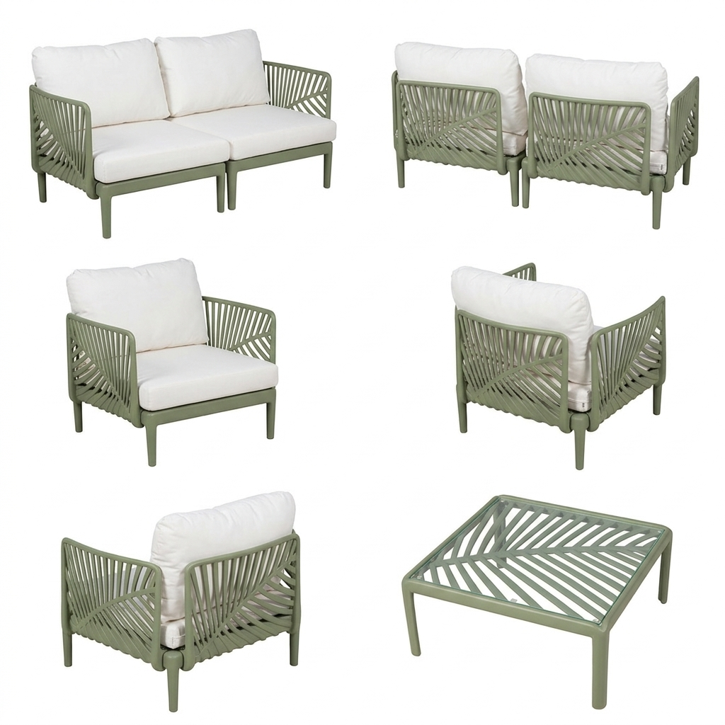 MB. ARK813-9 PP frame with anti-UV waterproof cushions and pillow stemper glass table topfo ARKEMIX 