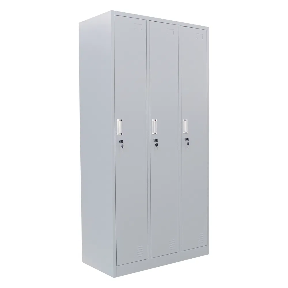 MB. ARK-022 ARMOIRE A SERRURES 3 PORTES H185 AVEC PENDERIE ET MIROIR COL GRIS ARKEMIX