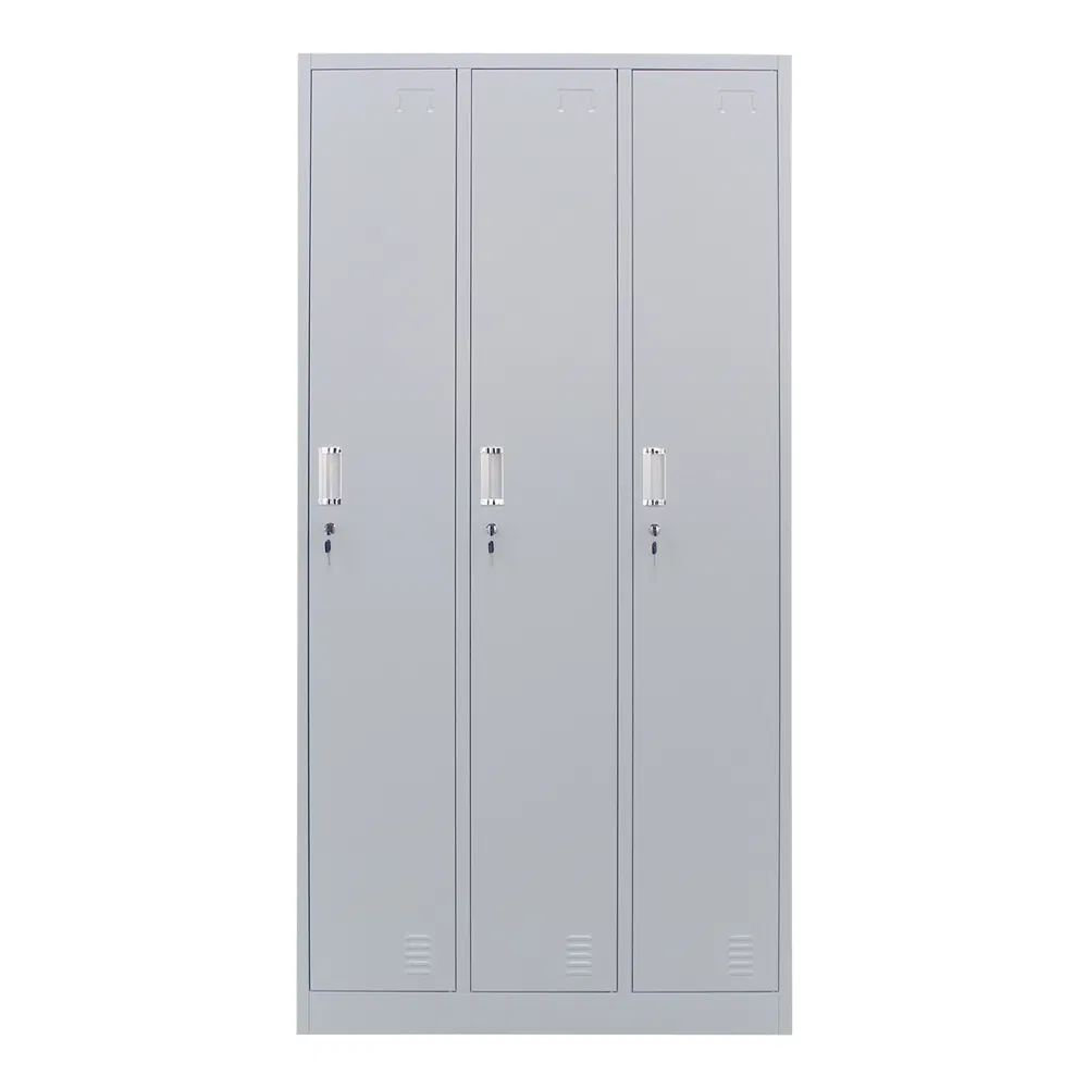 MB. ARK-022 ARMOIRE A SERRURES 3 PORTES H185 AVEC PENDERIE ET MIROIR COL GRIS ARKEMIX