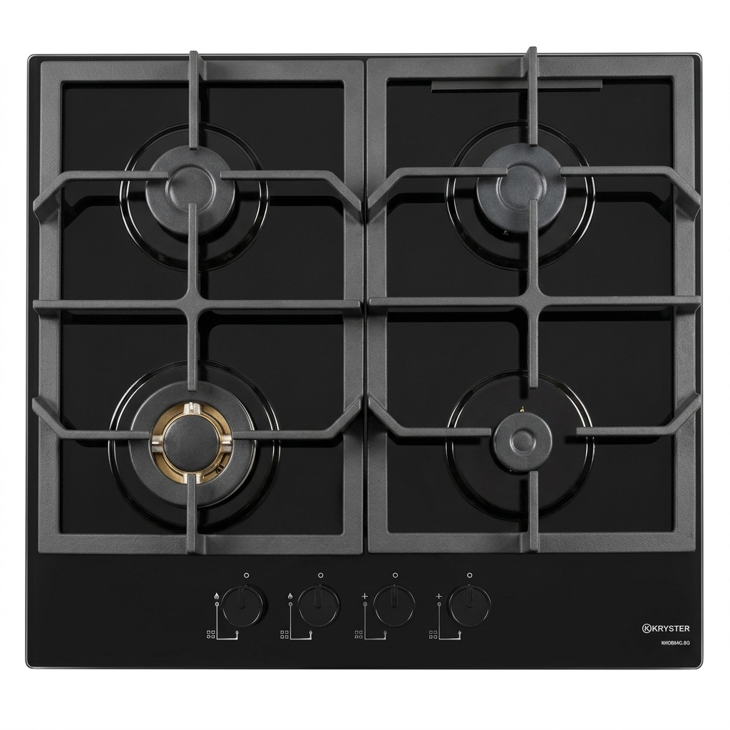 EL. PLAQUE DE CUISSON 60CM 04 FEUX A GAZ - BLACK GLASS KHOB64G-BG KRYSTER