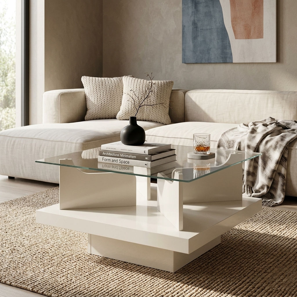 MB. 4582 ARTELY CLEAR COFFEE TABLE OFF WHITE ARTANY 