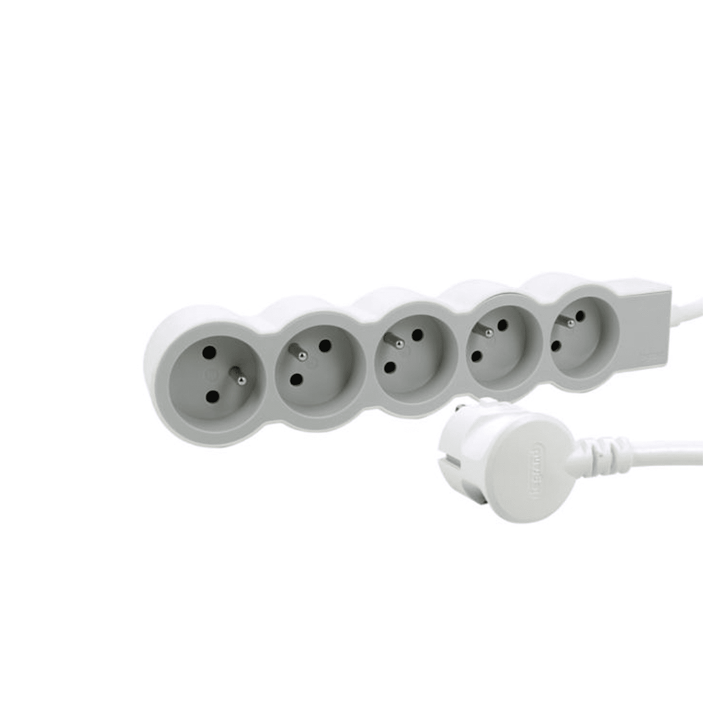 EL. 049480 RALLONGE MULTIPRISE A PUIT 1.5m EXTRA PLATE 5X2P+T 230V 3500W 16A BLC GRIS CLAIR LE GRAND 