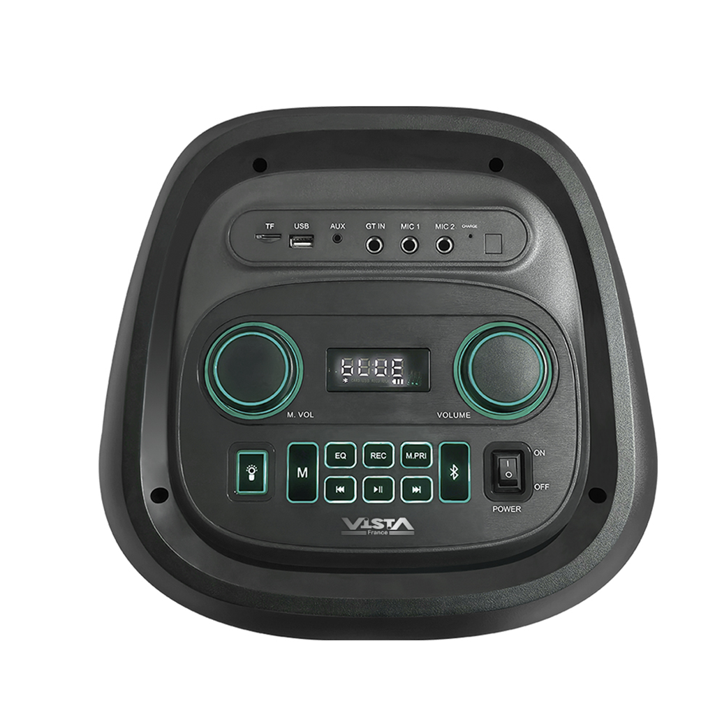 SP9940BT ENCEINTE PORTABLE 2x10''+1'' -RECHARGEABLE -BLUETOOTH -USB -SD -FM -TWS -TELECOMMANDE -AUX -MICRO -100W -10000W PMPO VISTA FRANCE