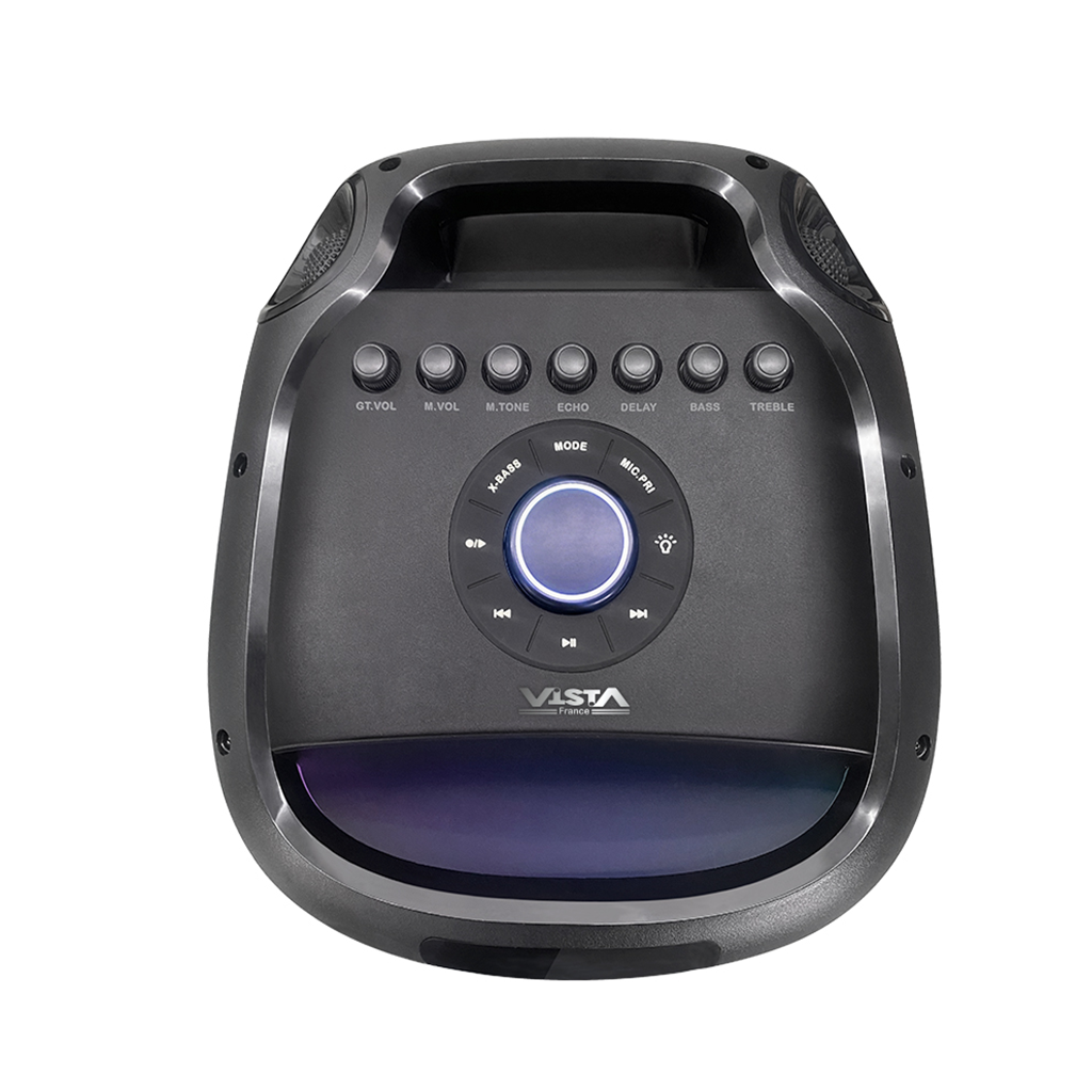 SP9938BT ENCEINTE PORTABLE 2x8''+1'' -RECHARGEABLE -BLUETOOTH -USB -SD -FM -TWS -TELECOMMANDE -AUX -MICRO -60W -7000W PMPO VISTA FRANCE