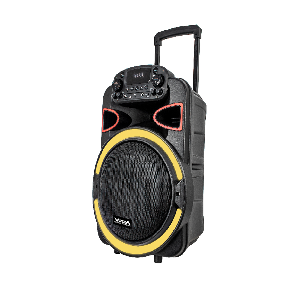 SP965BT BAFFLE AMP TROLLEY 15" + 1,5" RECHARGEABLE - USB - FM - 1 MICRO - BLUETOOTH - TWS - TELECOMMANDE - 50W 5500W PMPO VISTA