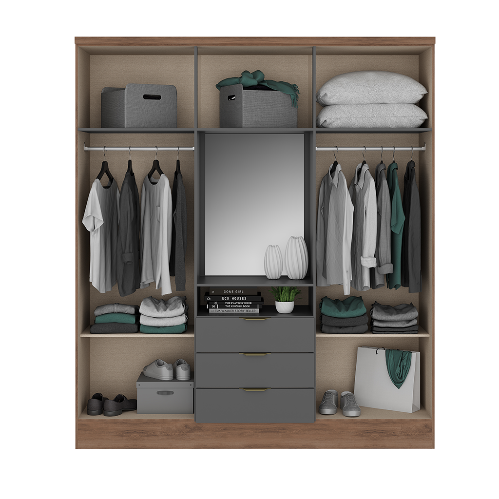 MB. 115231660 WARDROBE REF 1152 FREIJO TITANIUM W/MIRROR CARRARO 