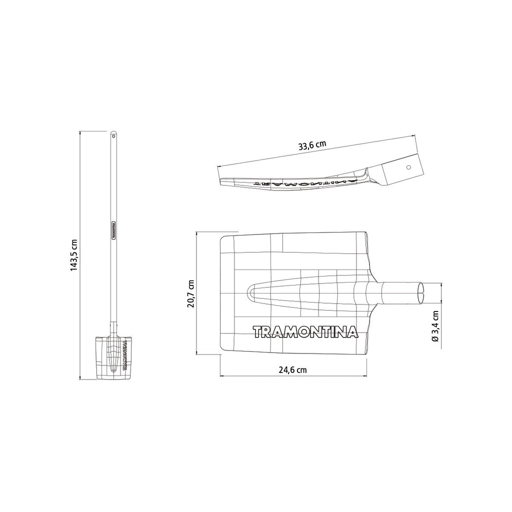 OT. BÊCHE CARRÉE, AVEC MANCHE EN BOIS DE 130CM  TRAMONTINA 77400/524