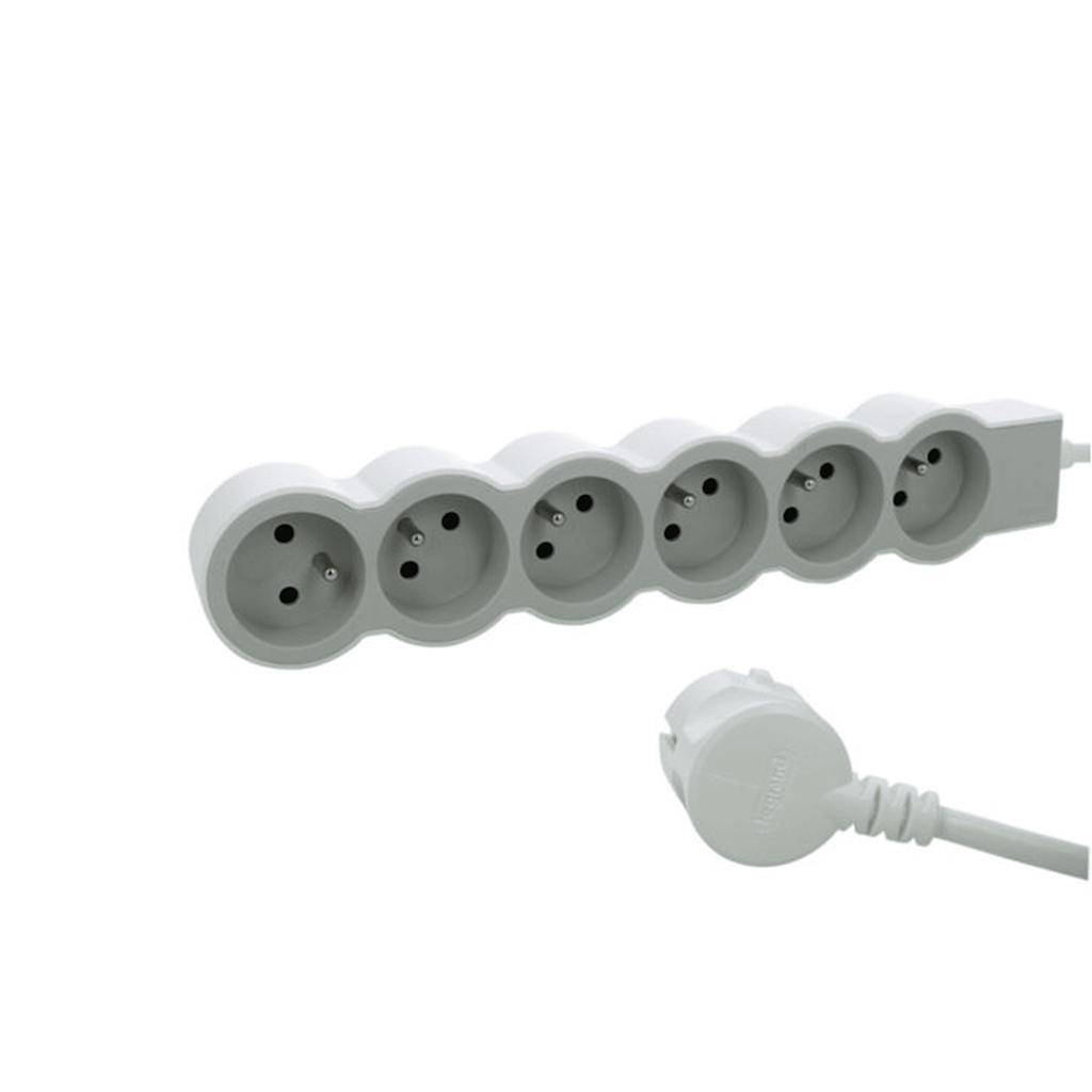EL. 049484 RALLONGE MULTIPRISE A PUIT 1.5m EXTRA PLATE 6X2P+T 230V 3500W 16A BLC GRIS CLAIR LE GRAND