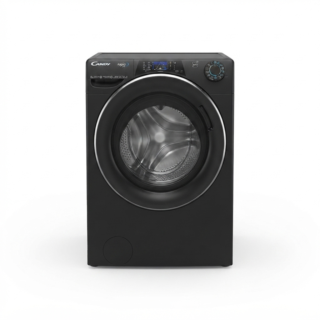 LAVE LINGE FRONTAL A POSER FULL NOIR , CLASSE ENERGETIQUE A, CAPACITE 9KG, 1400TOURS, AFFICHAGE DIGITAL, DEPART DIFFERE 24H, 15 PRO DONT 9 CYCLES COURT, MOTEUR INDUCTION, WIFI, FONCT VAPEUR RP496BWMBCB/1-S CANDY