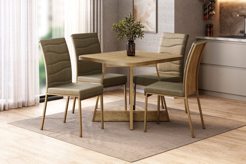 MB. 159332980 SQUARE TABLE REF 1593 OAK NOCE W/GOLD MATTE CARRARO 