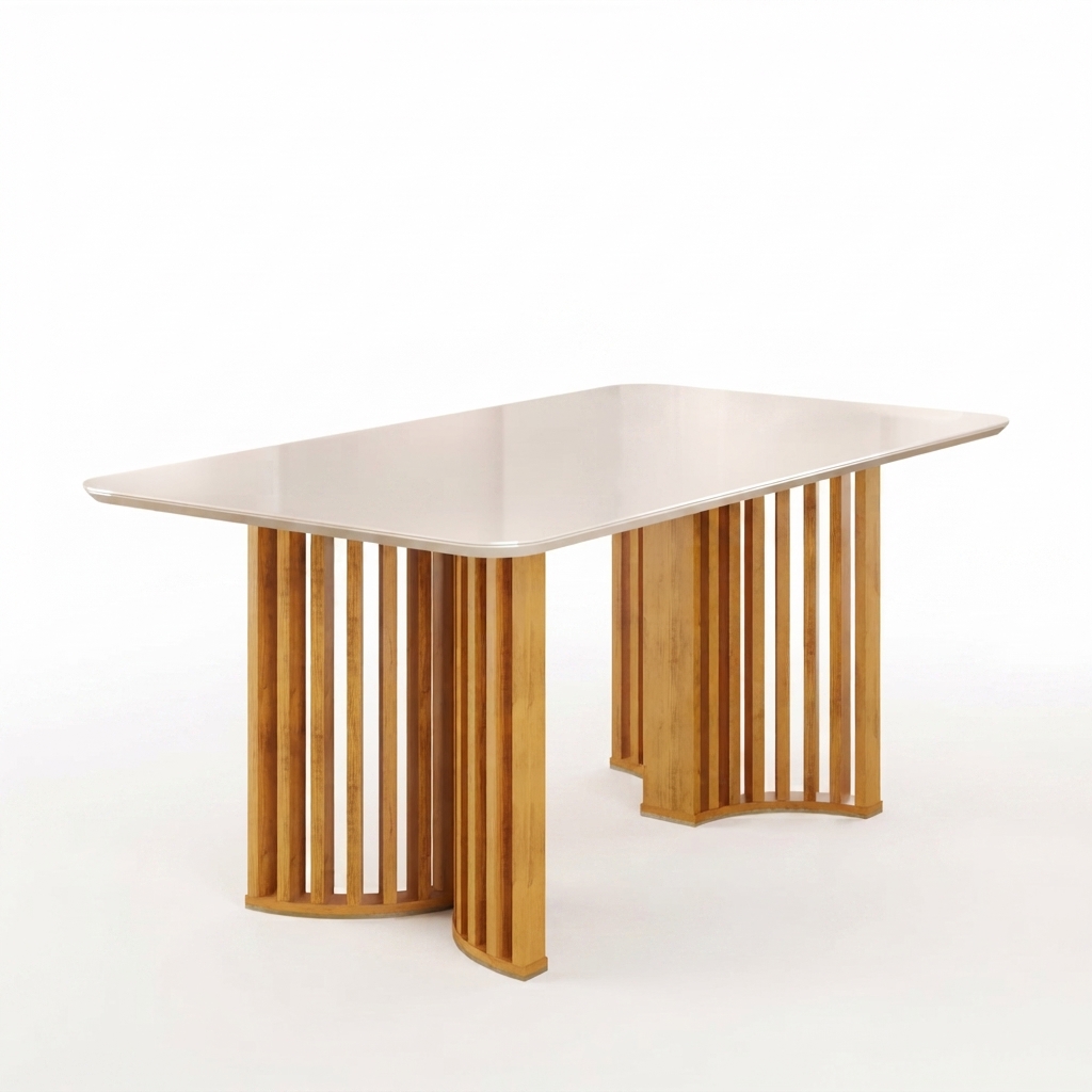 MB. LUMA DINING TABLE CURVED BEVELED TOP WITH GLASS 1700X900X30mm - TOP CEDAR/OFF WHITE 36184254 DJ MOVEIS