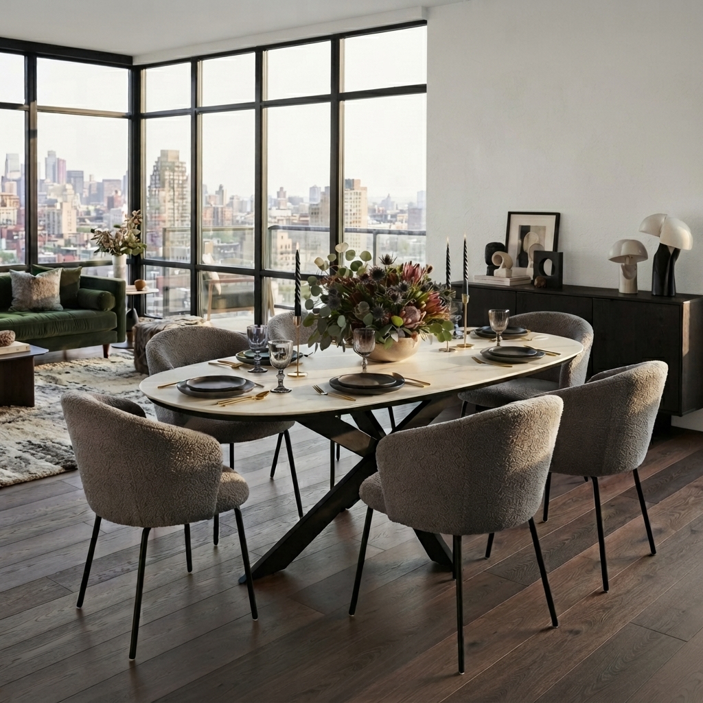 TABLE SALLE A MANGER ARK-DC7094 (ARKT23031) + 6 CHAISE ARK-DC23016 COL 11 GRIS ARKEMIX 1820*730*100