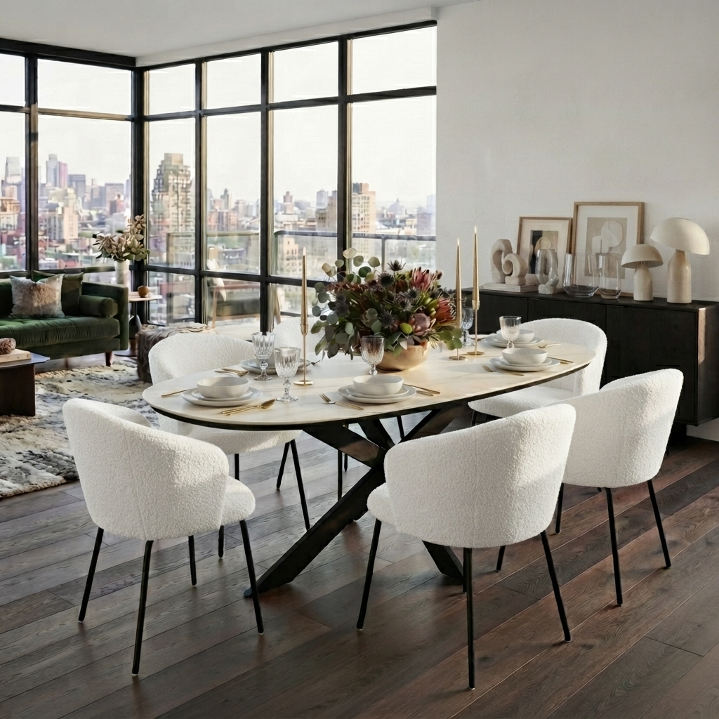 TABLE SALLE A MANGER ARK-DC7094 (ARKT23031)+ 06 CHAISES ARK-DC23016 COL 02 BLANC ARKEMIX 1820*730*100