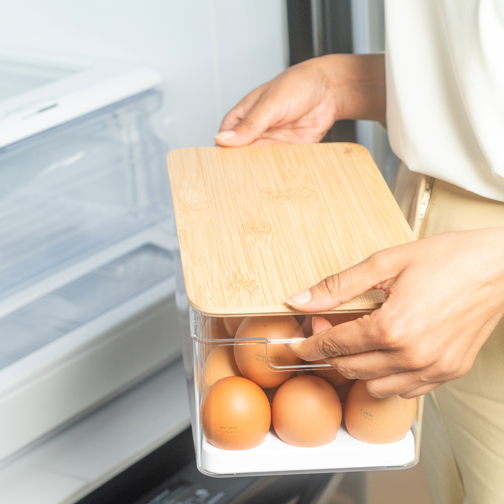 VR. OF155NT CLEAR FRESH EGG ORGANIZER WITH BAMBOO LID 36 UNID. NATURAL -OU