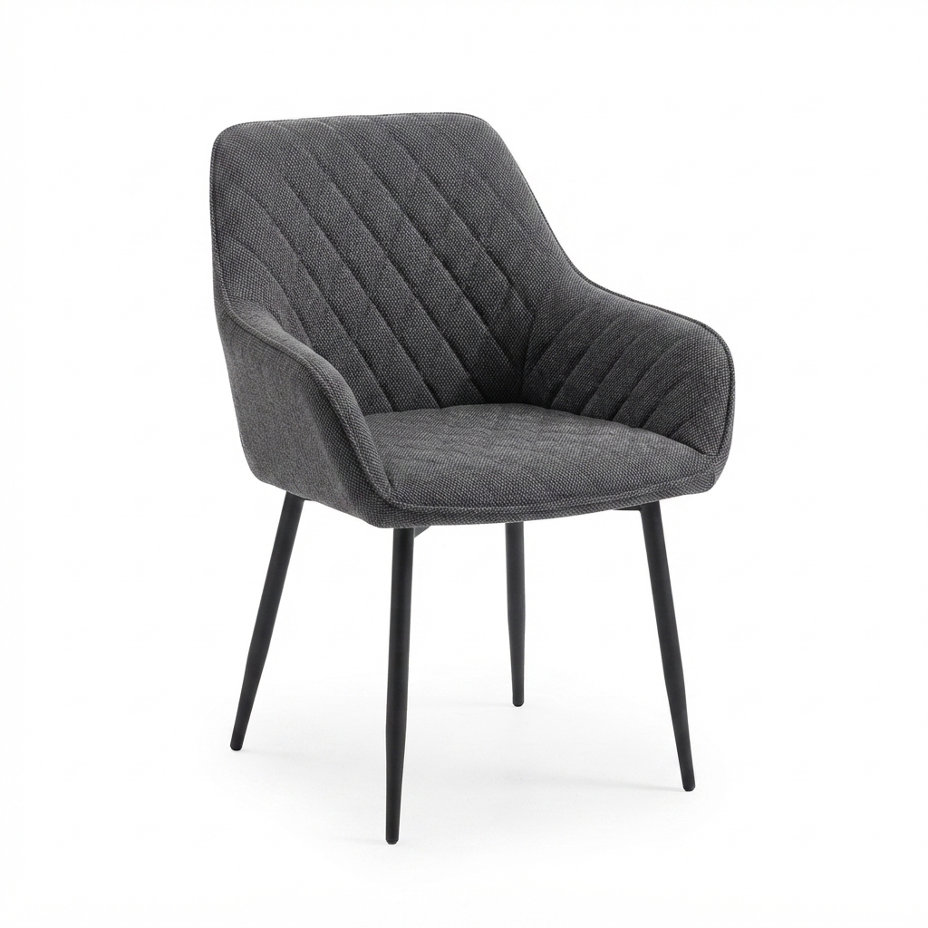 MB. ARKT23031+6 PCS ARKC24072-16 DINING TABLE Melamine top S-19, Matt black powder coated legs. 1800x90 & SET 6 CHAIRS Back and seat covered by 355A-16, With small (ARK-DC7094) 1370*730*120