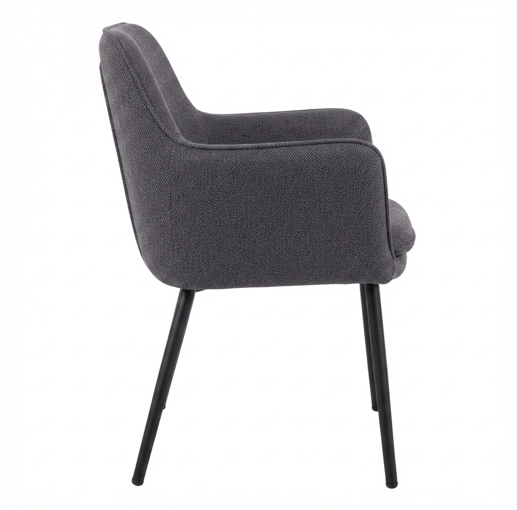 MB. ARKT23031+6 PCS ARKC24072-16 DINING TABLE Melamine top S-19, Matt black powder coated legs. 1800x90 & SET 6 CHAIRS Back and seat covered by 355A-16, With small (ARK-DC7094) 1370*730*120