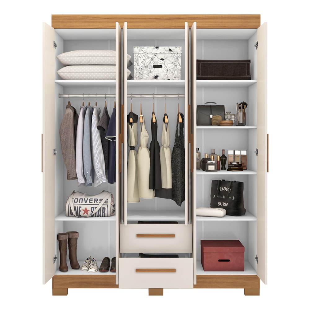 MB. NT6015/270 WARDROBE WITH 6 DOORS AND 2 DRAWERS ON MDP FREIJO TREND/OFF WHITE TX NOTAVEL