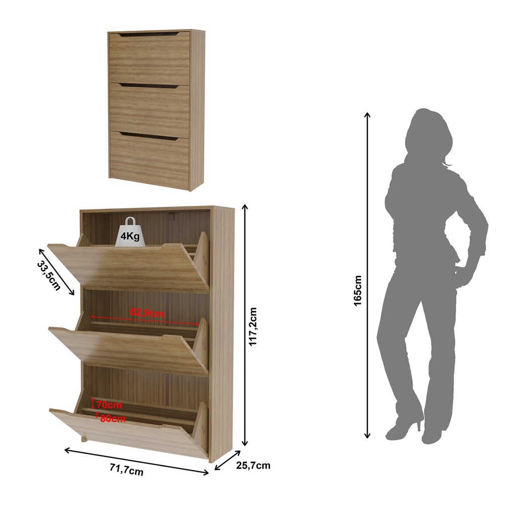 MB. SA3405 0002 3 DOORS SHOE RACK ALMOND TECNOMOBILI 