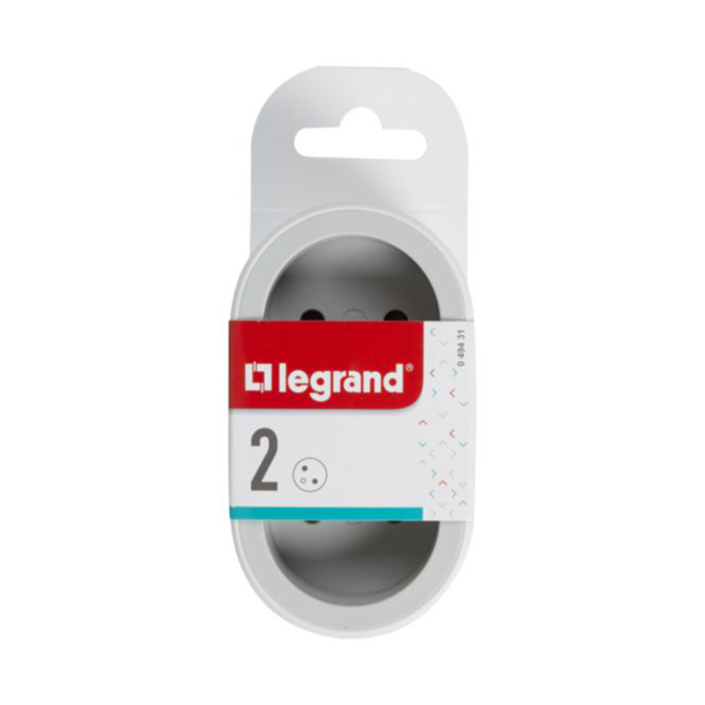 EL. 049431 FICHE BIPLITE AVEC 2 PRISES 2P+T FRONTALES 26A 3680W BLC GRIS CLAIR