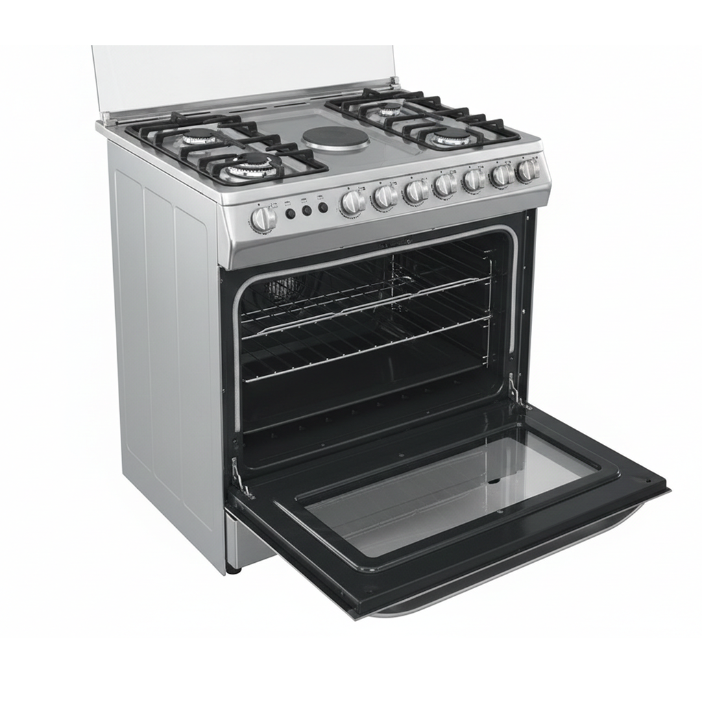 EL. CUISINIERE A GAZ 4F+1 ELECTRIQUE- 90X60- FOUR A GAZ 120L- ROTISSERIE-LAMPE-INOX VISTA. VGEF5024XGRL