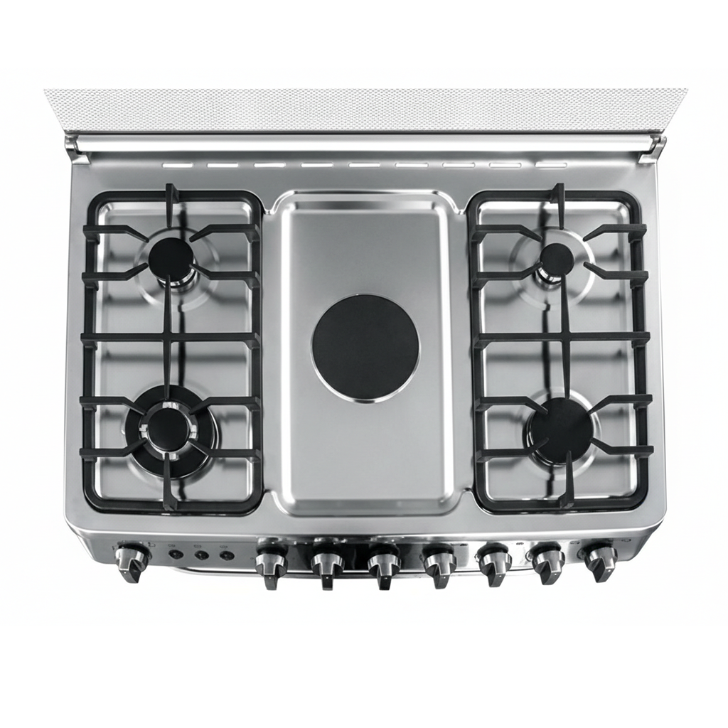 EL. CUISINIERE A GAZ 4F+1 ELECTRIQUE- 90X60- FOUR A GAZ 120L- ROTISSERIE-LAMPE-INOX VISTA. VGEF5024XGRL