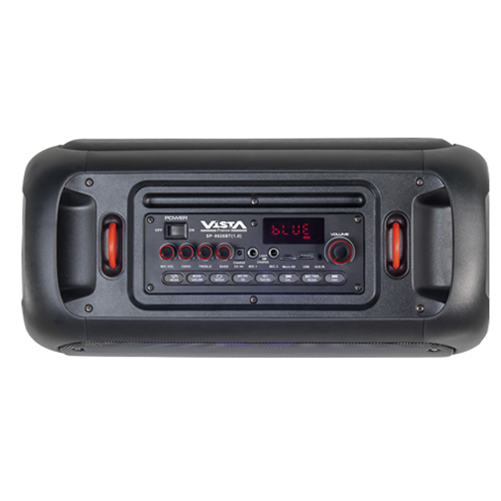ENCEINTE PORTABLE 2X6,5"+1" - RECHARGEABLE - BLUETOOTH - USB - SD- FM - TWS - TELECOMMANDE - AUX - MICRO - 40W - 4500W PMPO - SANGLE DE TRANSPORT VISTA SP9926BT