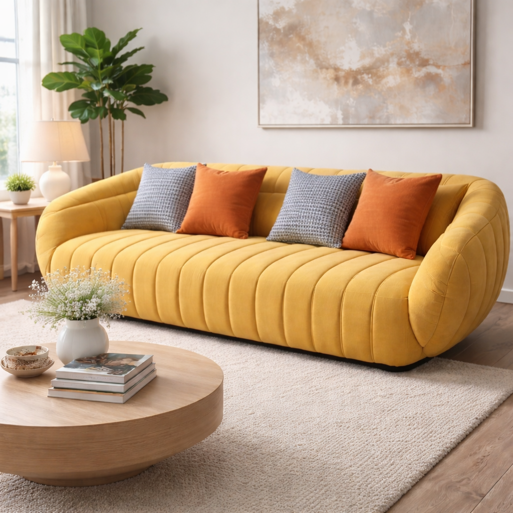 MB. 109 / 1035-11 SOFA 3 PLACE 2,5M JAUNE AVEC 4 COUSSIN