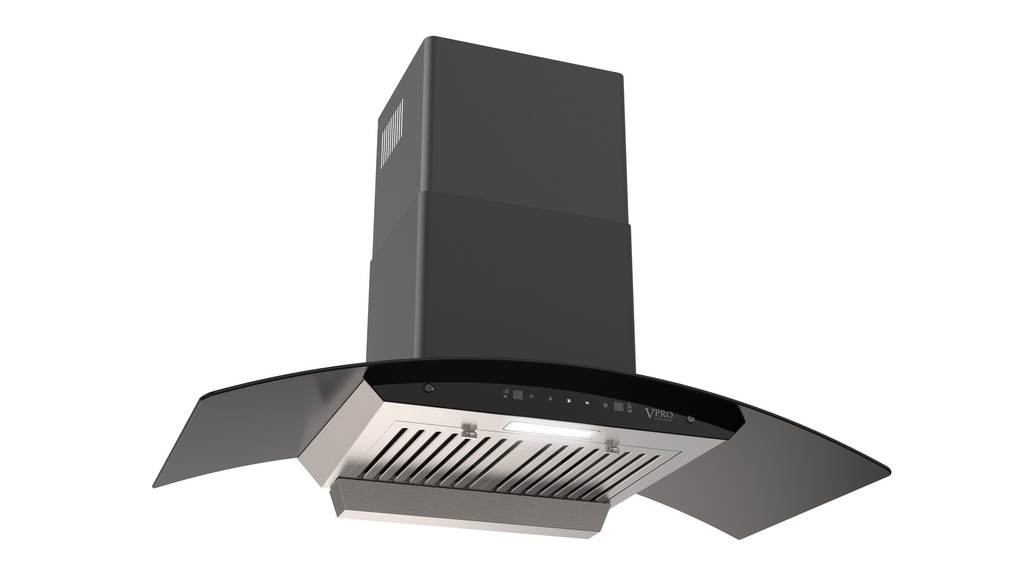 VPHTE92BK HOTTE ASPIRANTE 90CM VERRE NOIR - 3 VITESSES - PUISSANCE 600M3/H - ECLAIRAGE LED - COMMANDE TACTILE A DETECTION GESTUELLE -  AFFICHAGE LED -190W BRAND VPRO FRANCE