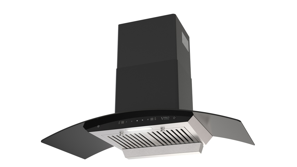 VPHTE92BK HOTTE ASPIRANTE 90CM VERRE NOIR - 3 VITESSES - PUISSANCE 600M3/H - ECLAIRAGE LED - COMMANDE TACTILE A DETECTION GESTUELLE -  AFFICHAGE LED -190W BRAND VPRO FRANCE