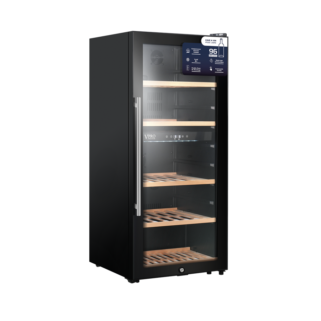 VPRDV210CBK CAVE A VIN 96 BOUTEILLES (204L) - DUAL ZONE - ETAGERES EN BOIS -NOIR BRAND VPRO FRANCE
