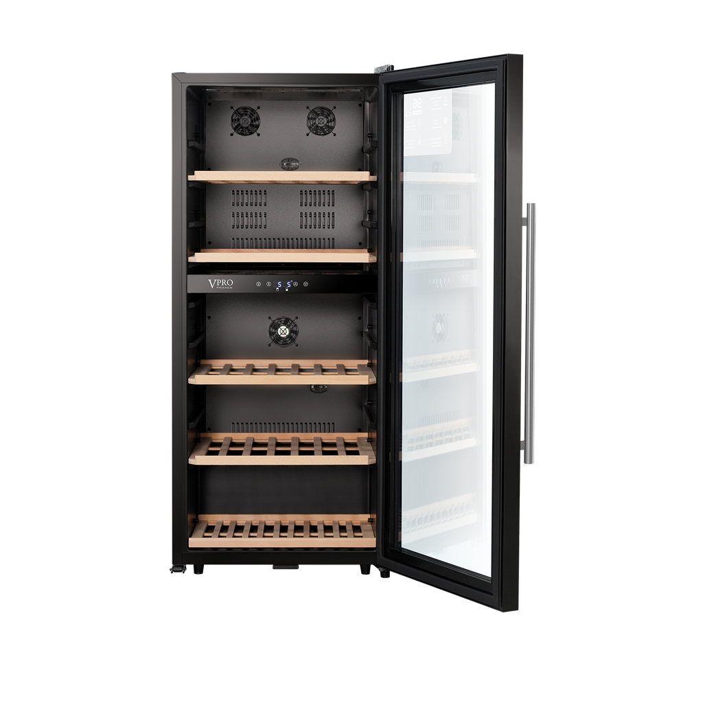VPRDV210CBK CAVE A VIN 96 BOUTEILLES (204L) - DUAL ZONE - ETAGERES EN BOIS -NOIR BRAND VPRO FRANCE