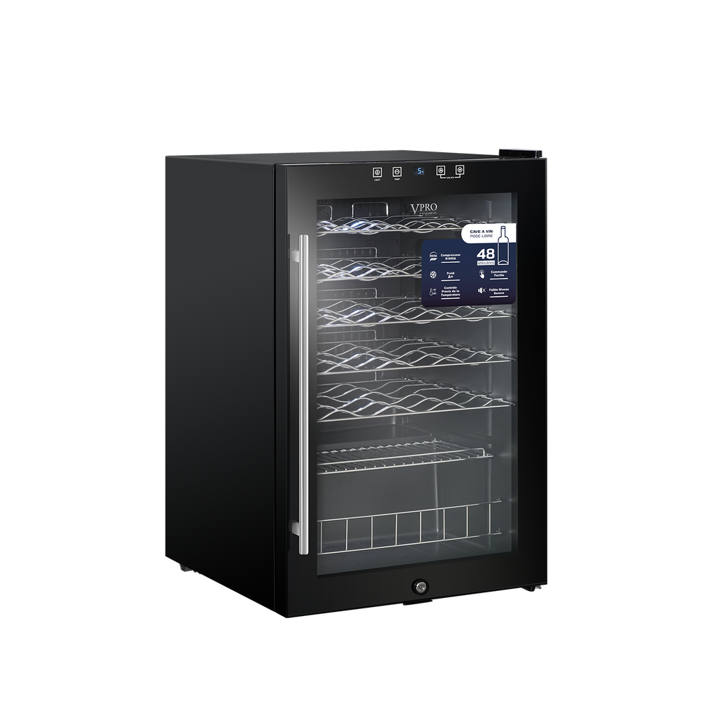 VPRDV130CBK CAVE A VIN 48 BOUTEILLES (128L) - ETAGERES EN CHROME -NOIR BRAND VPRO FRANCE