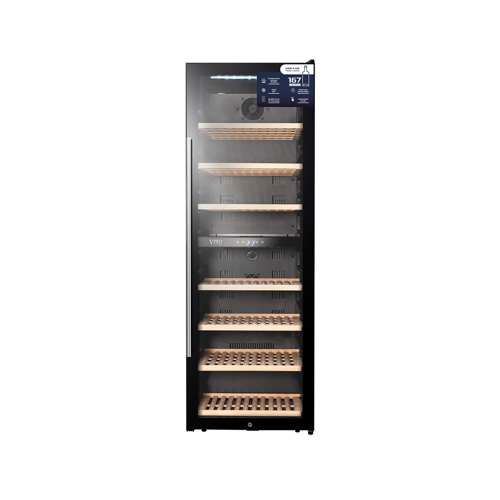 VPRDV420CBK CAVE A VIN 167 BOUTEILLES (418L) - DUAL ZONE - ETAGERES EN BOIS -NOIR BRAND VPRO FRANCE