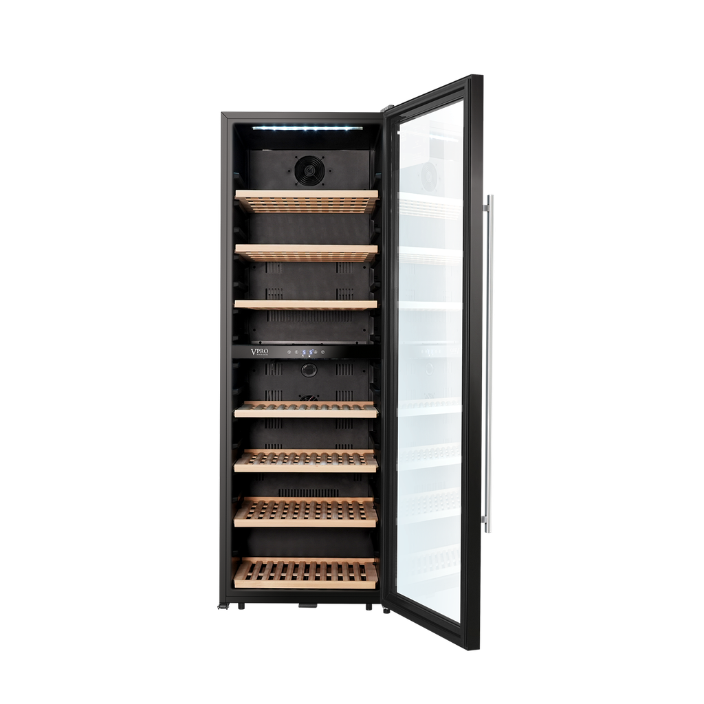 VPRDV420CBK CAVE A VIN 167 BOUTEILLES (418L) - DUAL ZONE - ETAGERES EN BOIS -NOIR BRAND VPRO FRANCE