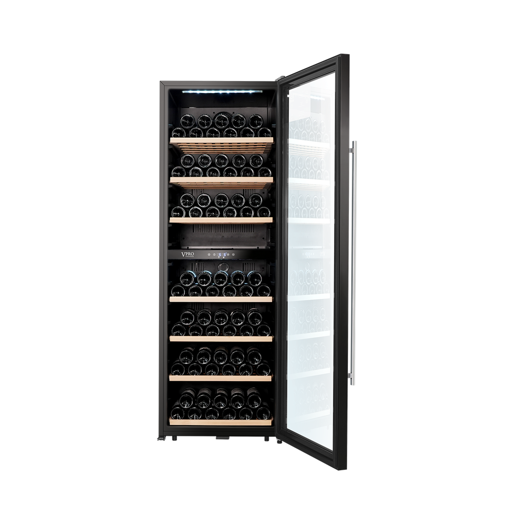 VPRDV420CBK CAVE A VIN 167 BOUTEILLES (418L) - DUAL ZONE - ETAGERES EN BOIS -NOIR BRAND VPRO FRANCE