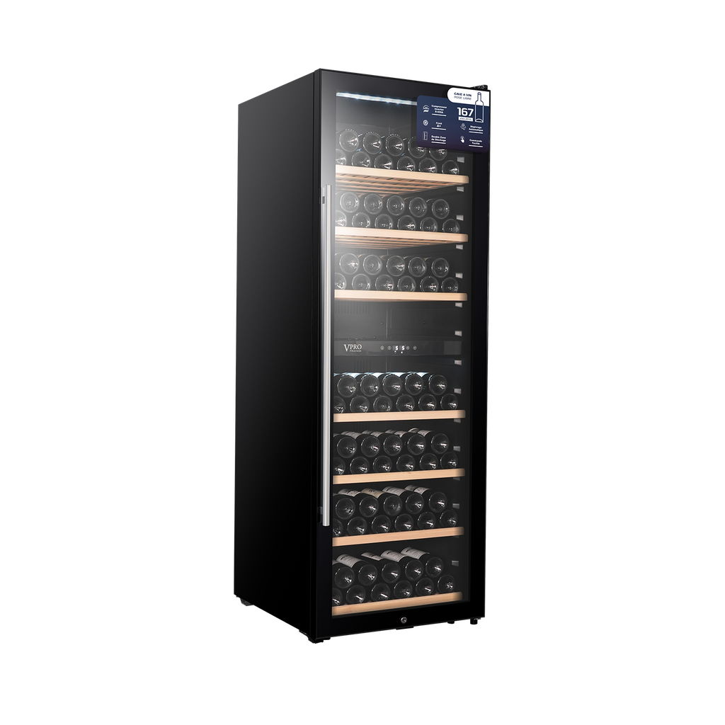 VPRDV420CBK CAVE A VIN 167 BOUTEILLES (418L) - DUAL ZONE - ETAGERES EN BOIS -NOIR BRAND VPRO FRANCE