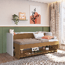 MB. FHSO-388 FIRST - LIT SIMPLE / BUREAU AVEC COFFRE, PRISE DE LECTURE ET PORTS USB-C AVEC VERROUILLAGE DE SÉCURITÉ, BASE DE LIT RÉVERSIBLE DE COULEUR POUVANT ÊTRE UTILISÉE COMME TABLEAU PRIMAVERA 