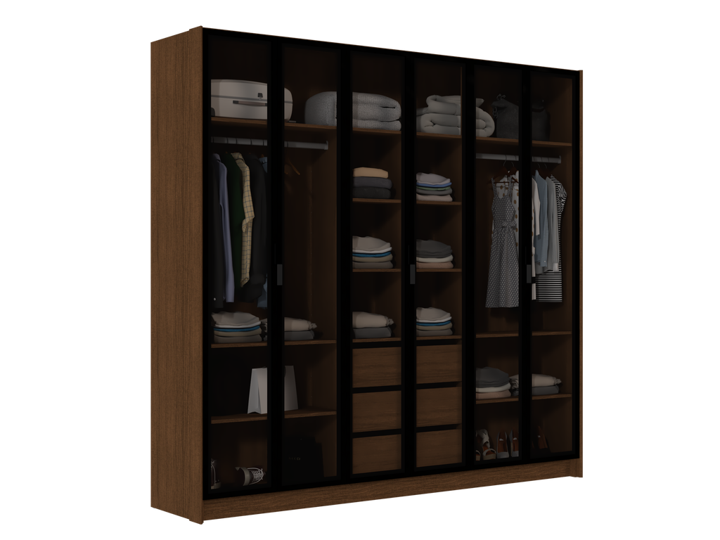 MB. VEN16-163 VENEZA - ARMOIRE À 6 PORTES AVEC 6 PORTES EN VERRE FUMÉ ET 3 TIROIRS (SANS MIROIR NI PIEDS) PRIMAVERA 