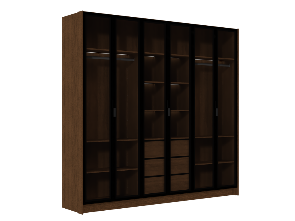 MB. VEN16-163 VENEZA - ARMOIRE À 6 PORTES AVEC 6 PORTES EN VERRE FUMÉ ET 3 TIROIRS (SANS MIROIR NI PIEDS) PRIMAVERA 