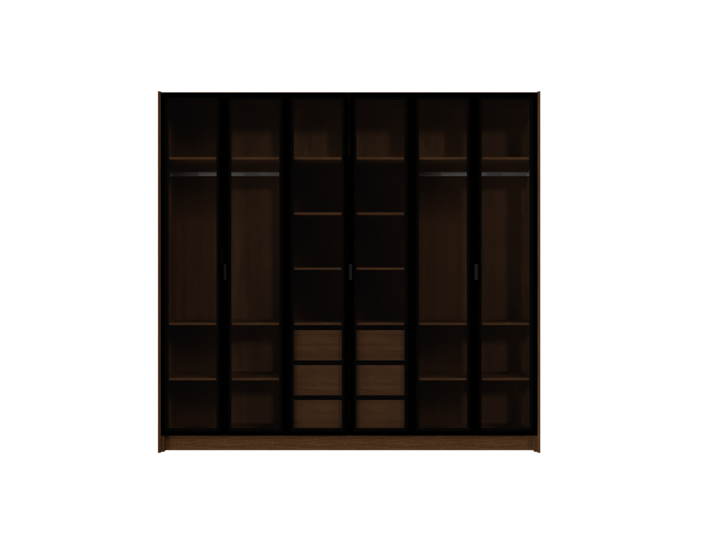 MB. VEN16-163 VENEZA - ARMOIRE À 6 PORTES AVEC 6 PORTES EN VERRE FUMÉ ET 3 TIROIRS (SANS MIROIR NI PIEDS) PRIMAVERA 