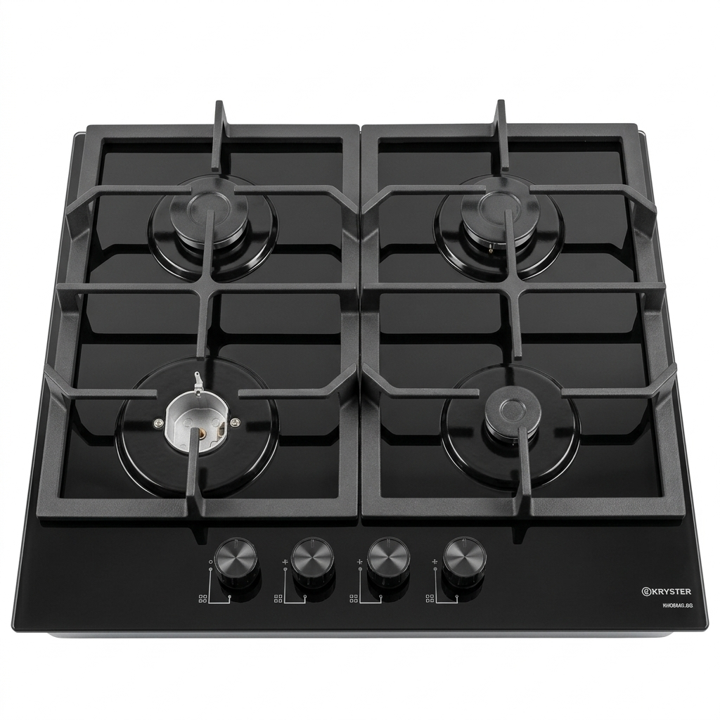 EL. PLAQUE DE CUISSON 60CM 04 FEUX A GAZ - BLACK GLASS KHOB64G-BG KRYSTER