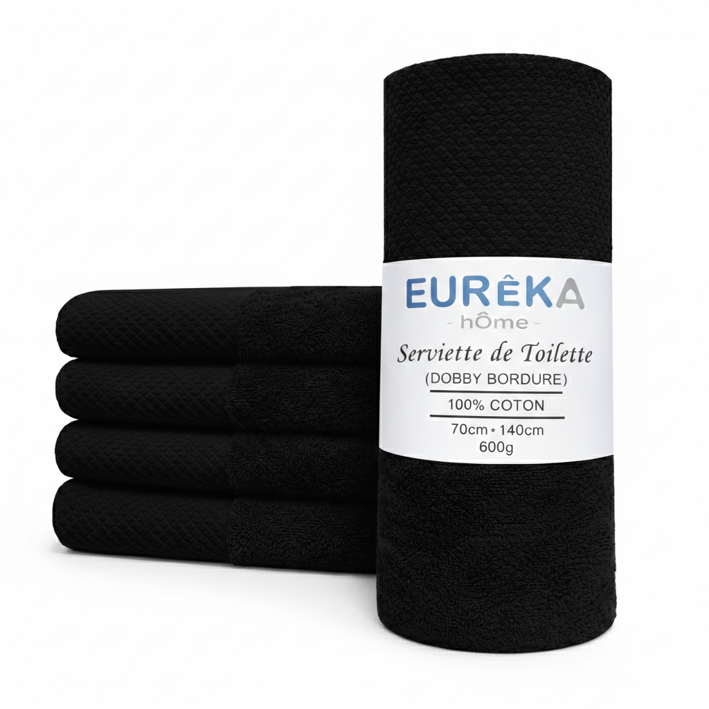 LM. BD71BK Serviette avec Bordure Dobby 70X140 600GR COL:BLACK