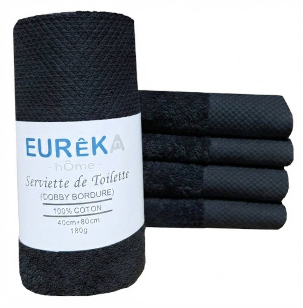 LM. BD48BK Serviette avec Bordure DOBBY 40X80 180GR COL:BLACK