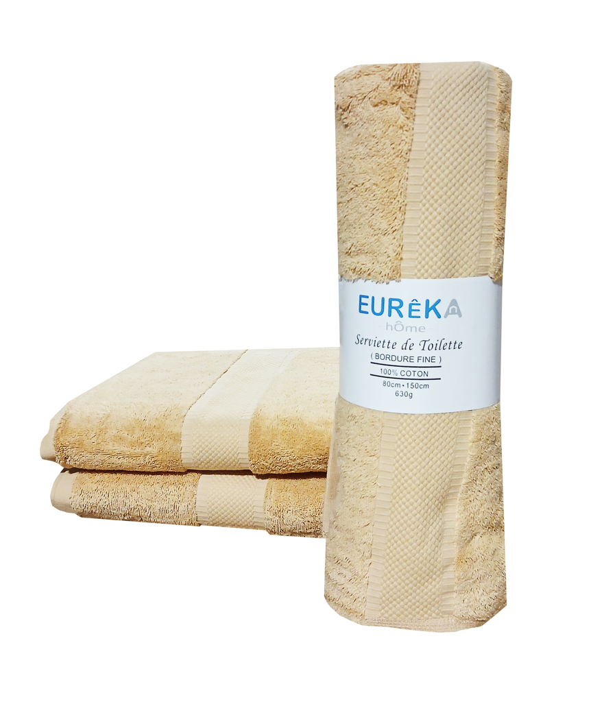 LM. BF81BG SERVIETTE DOBBY AVEC BORDURE FINE 80x150 630GR COL:BEIGE