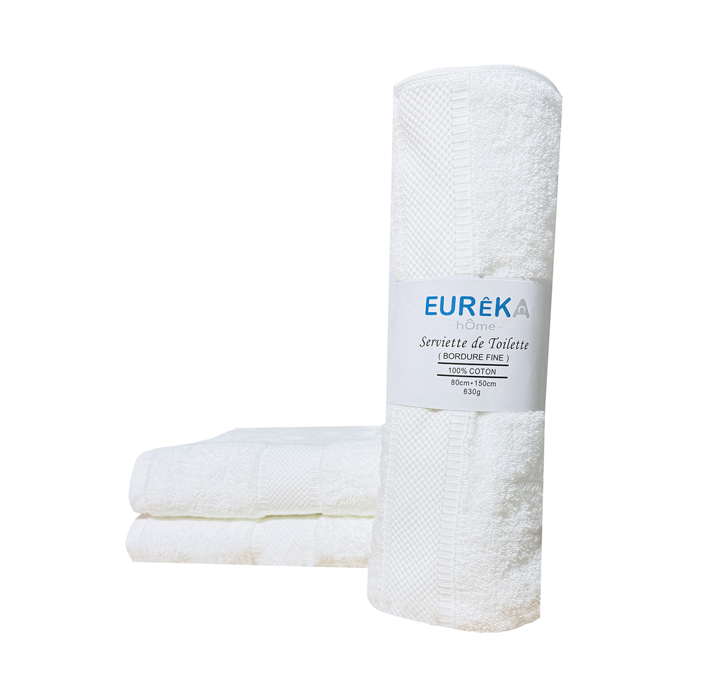 LM. BF81BL SERVIETTE DOBBY AVEC BORDURE FINE 80x150 630GR COL:BLANC