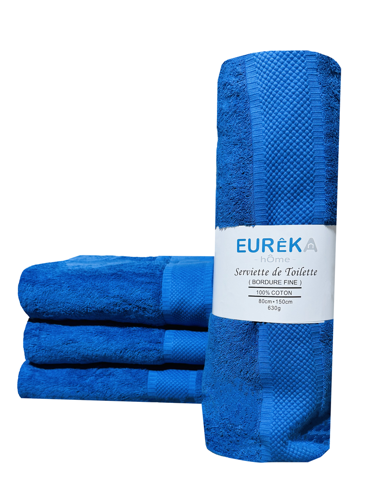 LM. BF81BM SERVIETTE DOBBY AVEC BORDURE FINE 80x150 630GR COL:BLEU MARINE