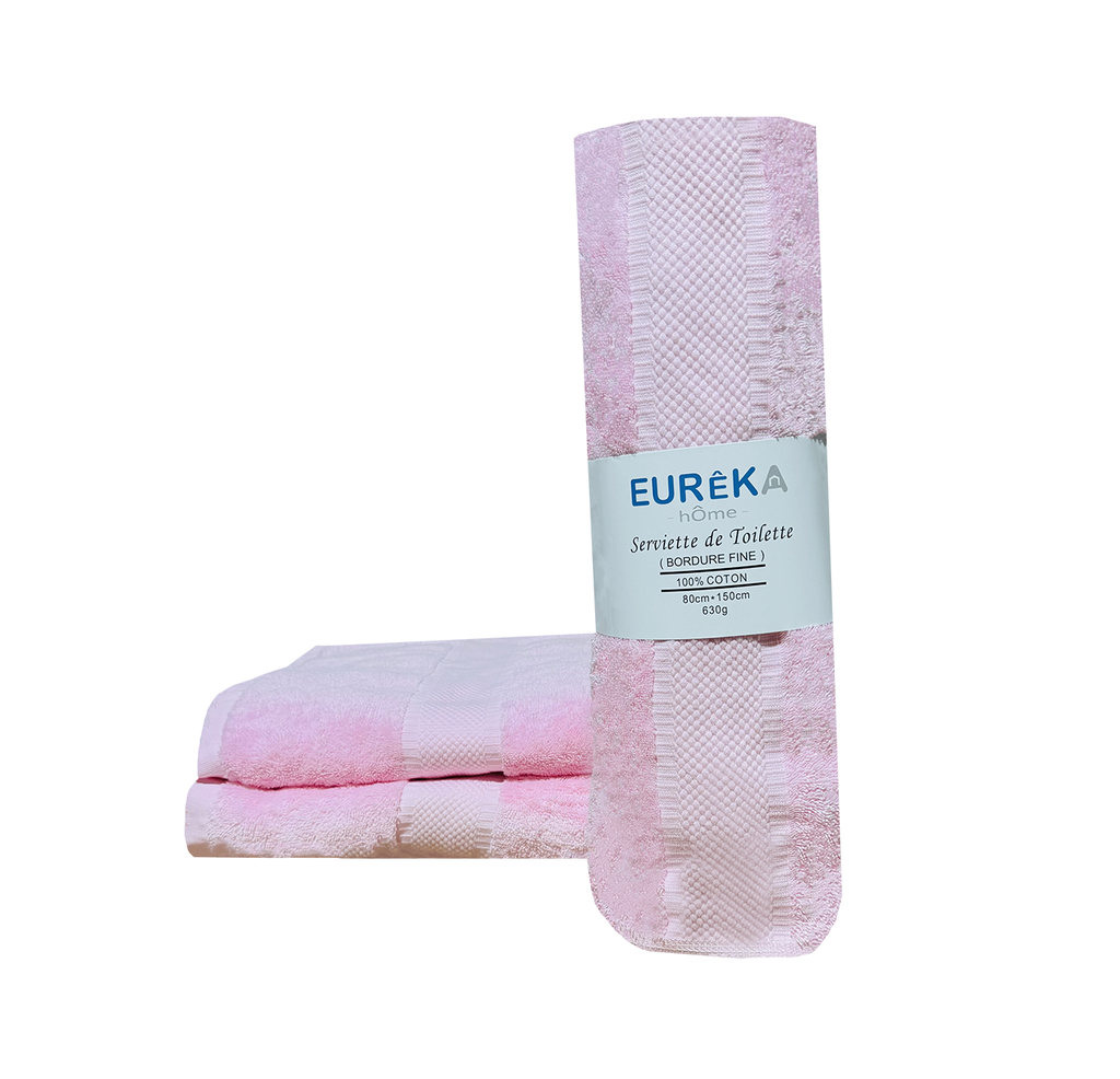 LM. BF81R SERVIETTE DOBBY AVEC BORDURE FINE 80x150 630GR COL:ROSE